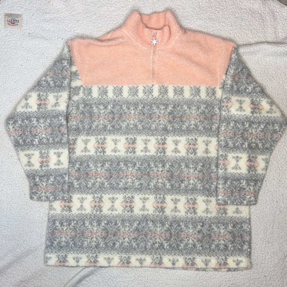 Vintage Bechamel Snowflake Fleece Pile 1/4 Zip Pullover: Size Large